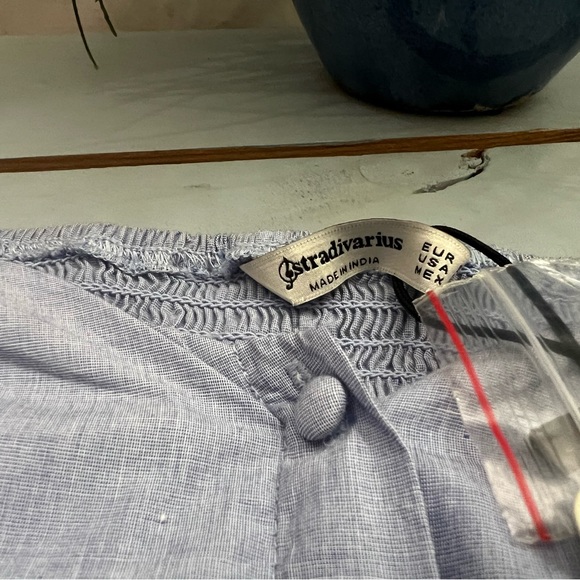 NWT Stradivarius Chambray Square Neck Long Sleeve Crop Top Size S - Picture 5 of 8